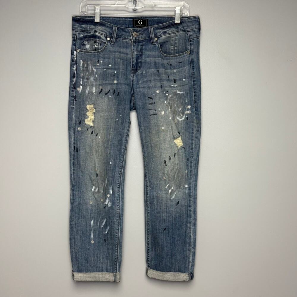 G by Giuliana Luxe Denim Splatter Distressed Thrashed Boyfriend Jeans Women Sz 6